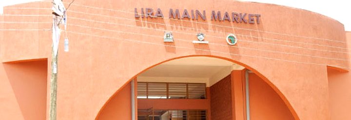 Arched entrance of Lira Main Market, Uganda, with the market name above the doorway