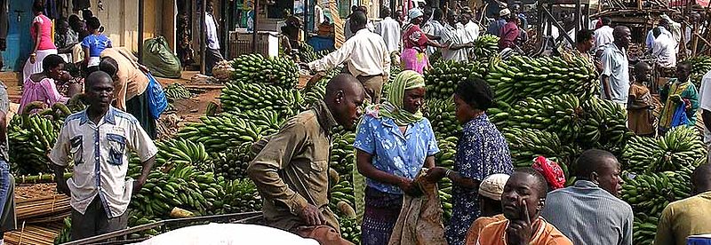 Street-side matooke stalls at Iganga Main Market, Uganda