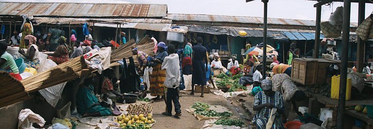 Open-air produce stalls at Arua Main Market, Uganda