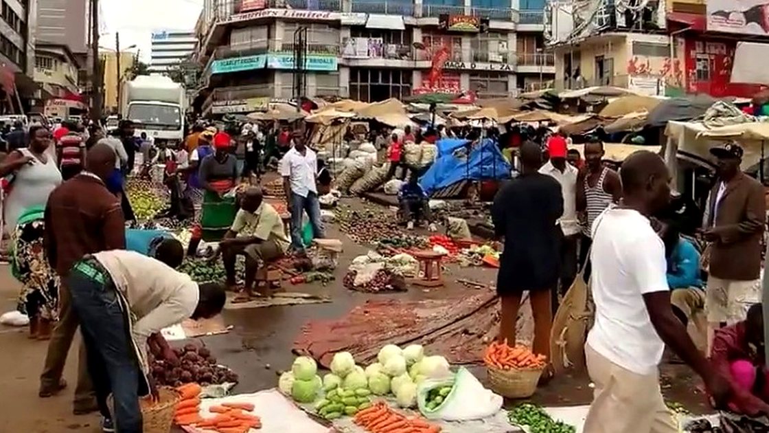 Street-side produce trading at Nakasero Market, Kampala, Uganda