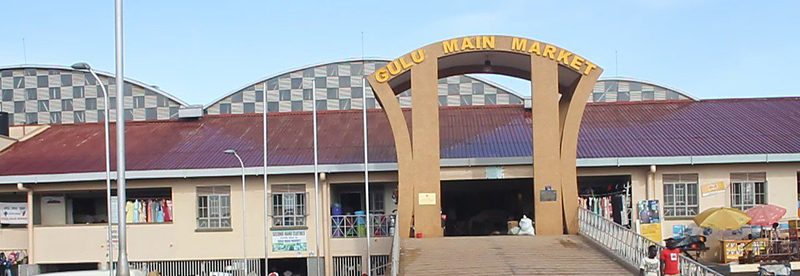 Entrance arch of Gulu Main Market, Uganda, with the market name on the arch