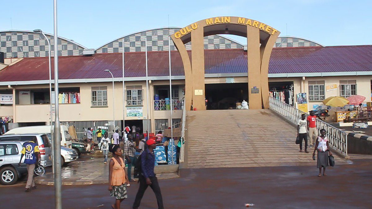 Entrance arch of Gulu Main Market, Uganda, with the market name on the arch